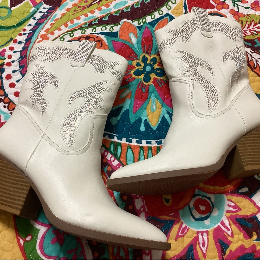 White Western-Style Ankle Boots